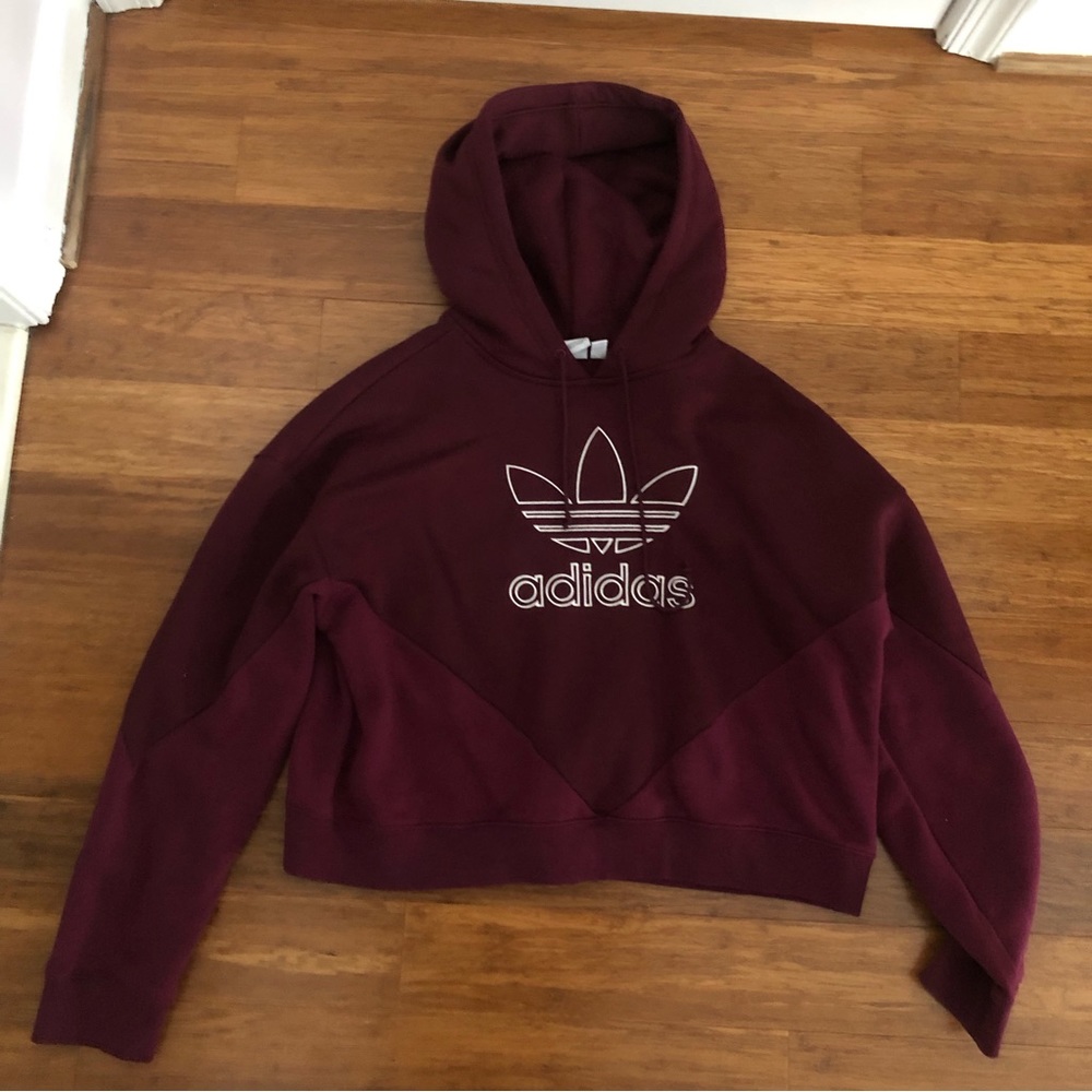 Cropped maroon adidas hoodie sweatshirt